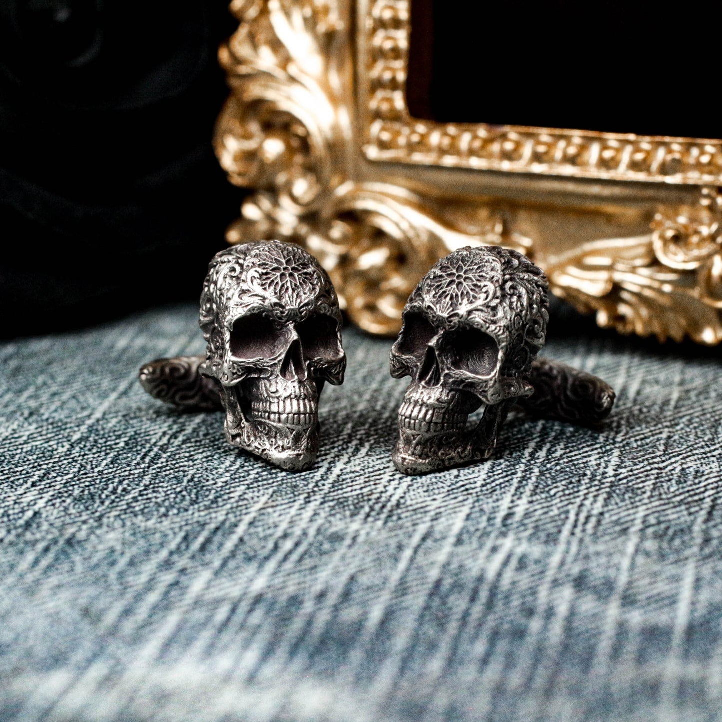 Ornate Skull Cufflinks, 925 Silver Handmade
