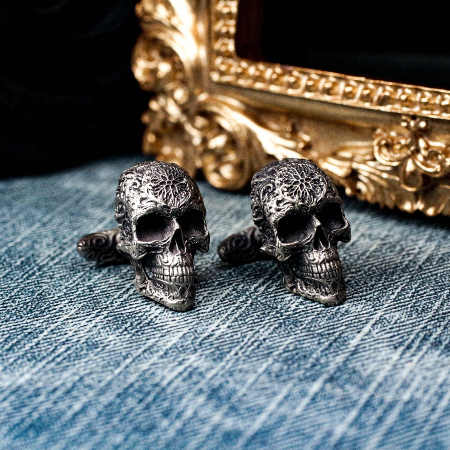 Ornate Skull Cufflinks, 925 Silver Handmade