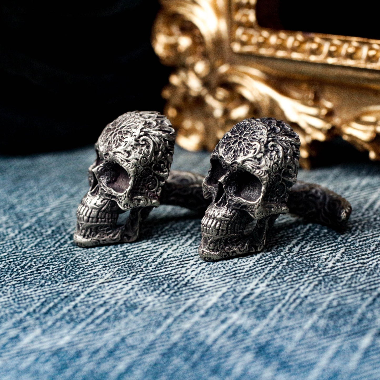 Ornate Skull Cufflinks, 925 Silver Handmade