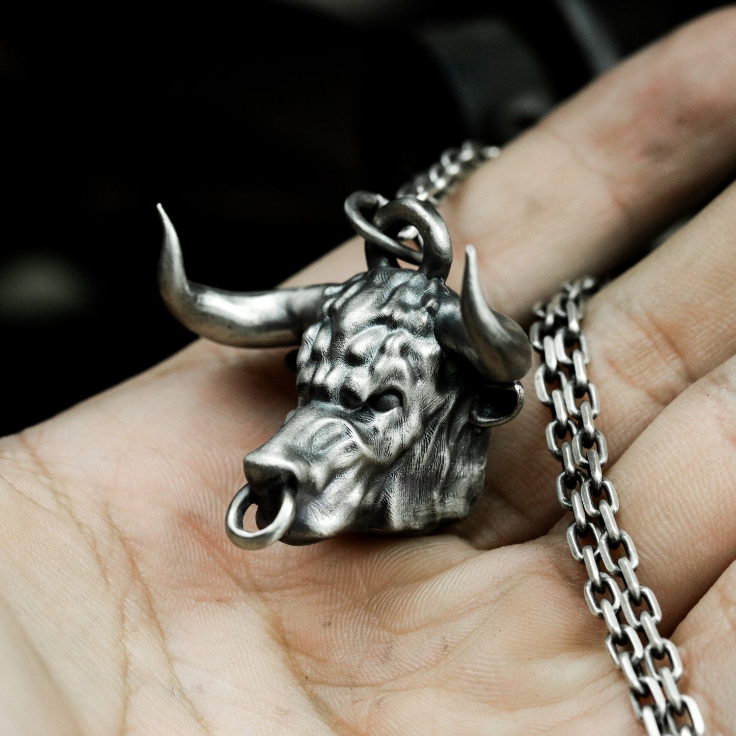 Snarling Bull Pendant - 925 Silver Handmade Wild Rage