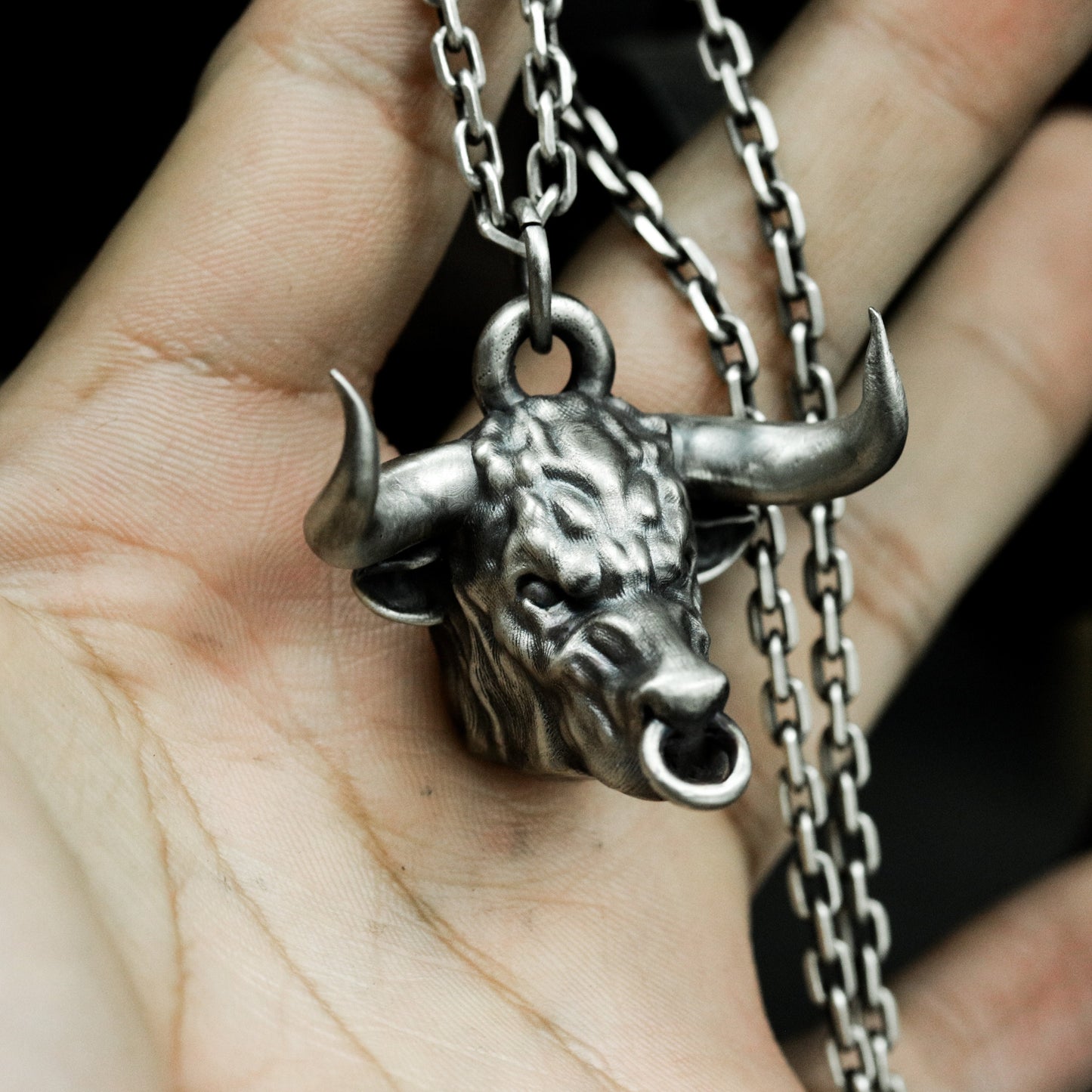 Snarling Bull Pendant - 925 Silver Handmade Wild Rage
