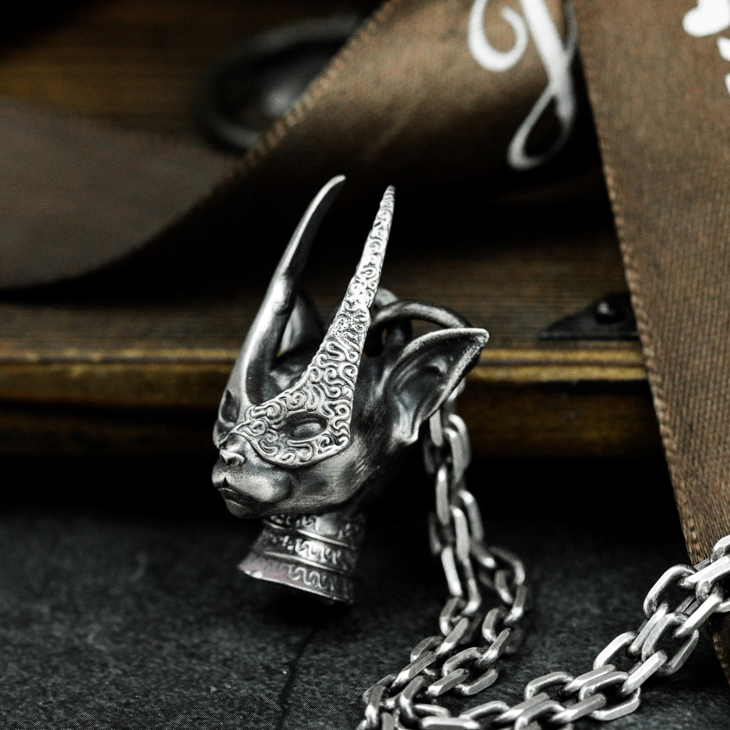Masked Cat Girl Pendant - 925 Silver Handmade Gothic Persona