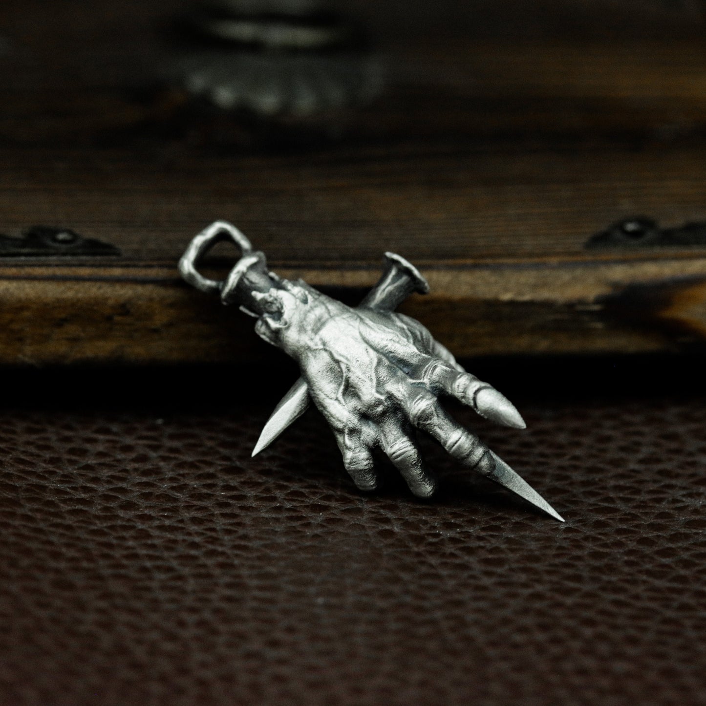 Clawed Hand with Cross Nail Pendant ¨C 925 Silver Handmade