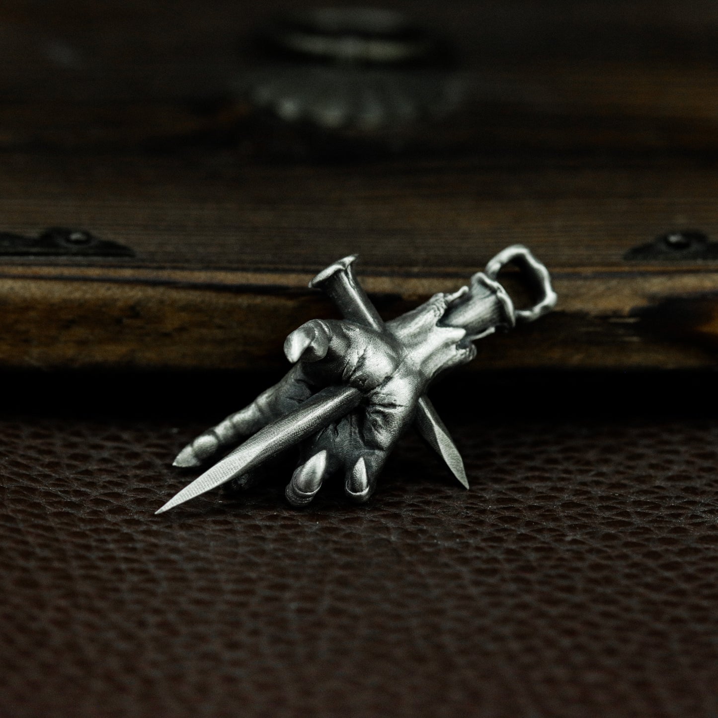 Clawed Hand with Cross Nail Pendant ¨C 925 Silver Handmade