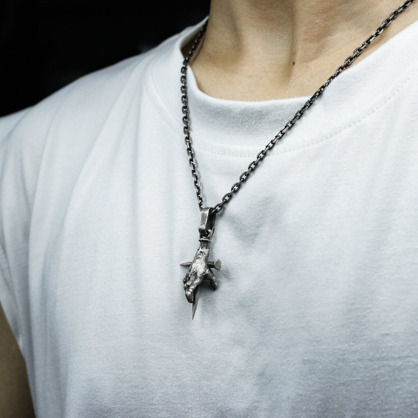 Clawed Hand with Cross Nail Pendant ¨C 925 Silver Handmade
