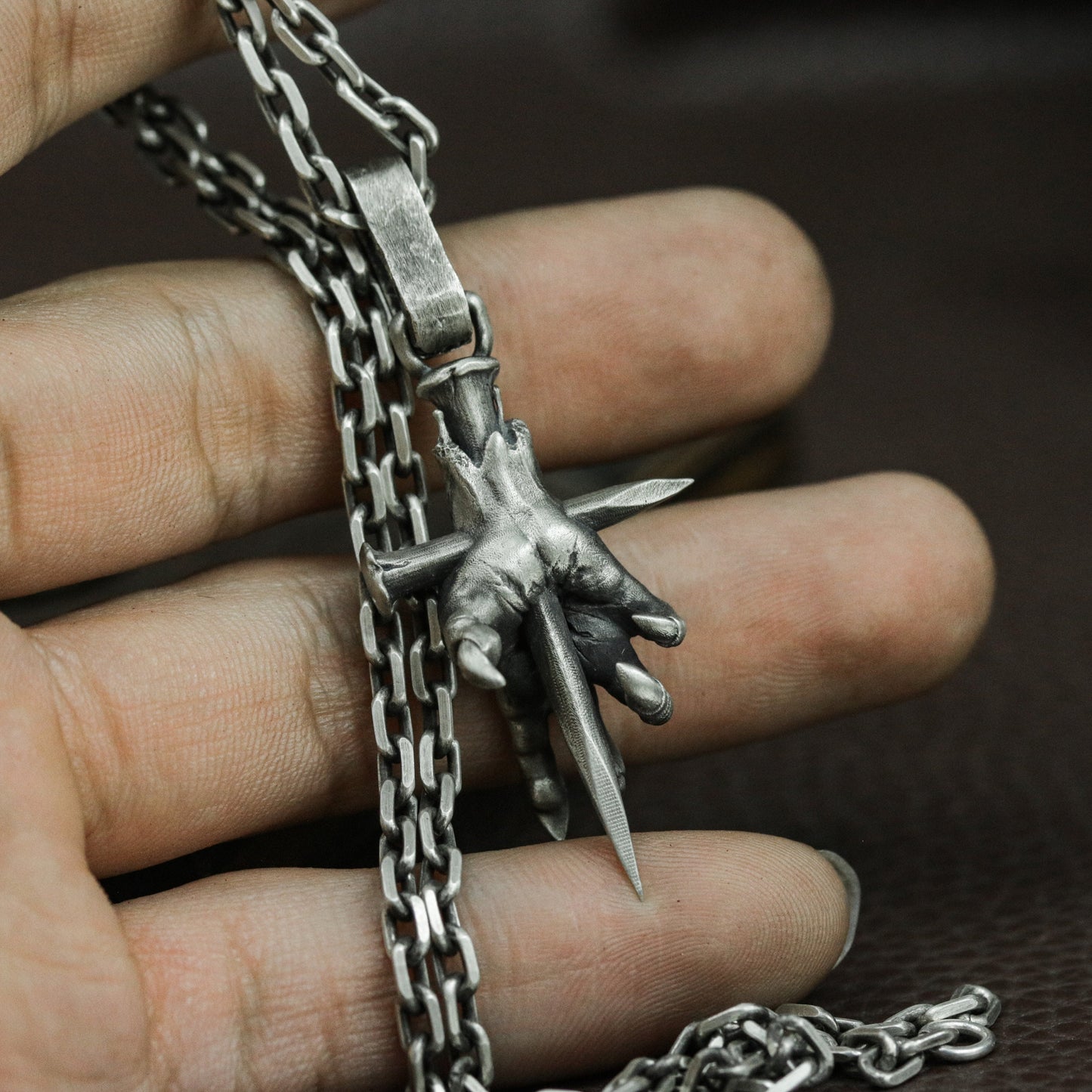 Clawed Hand with Cross Nail Pendant ¨C 925 Silver Handmade