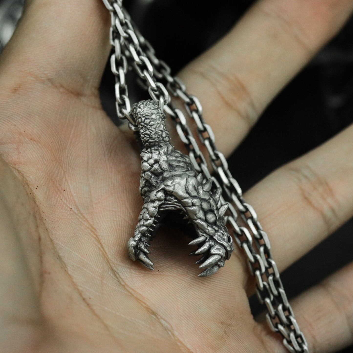 Dragon Jaw Pendant with Open Bite Detail - 925 Sterling Silver Handmade