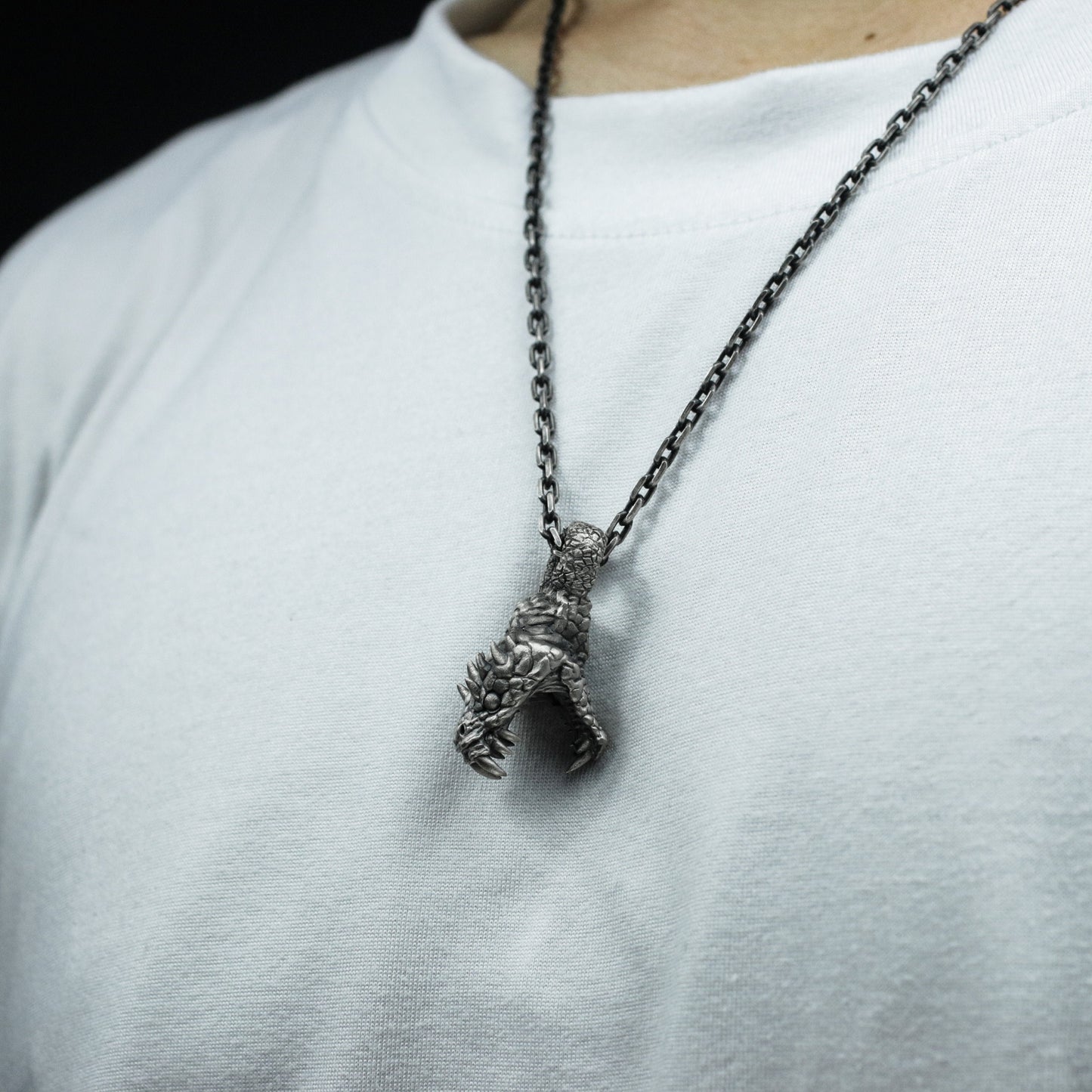 Dragon Jaw Pendant with Open Bite Detail - 925 Sterling Silver Handmade