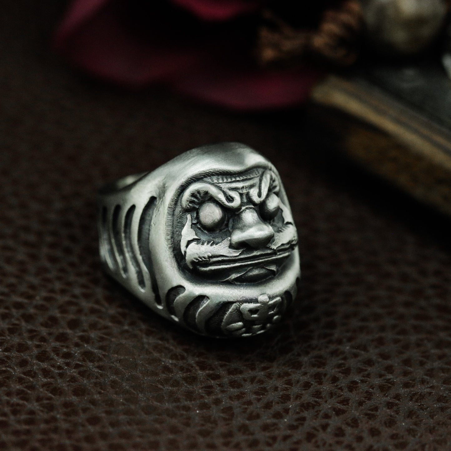 Daruma Head Ring with Fierce Face ¨C 925 Sterling Silver Handmade
