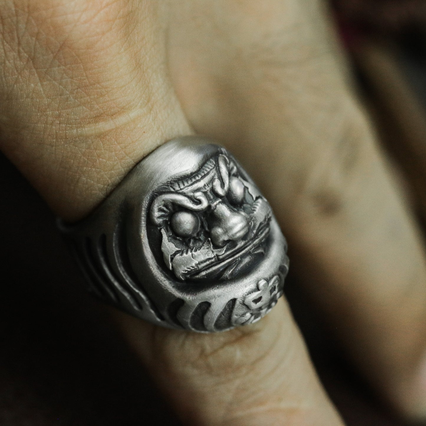 Daruma Head Ring with Fierce Face ¨C 925 Sterling Silver Handmade