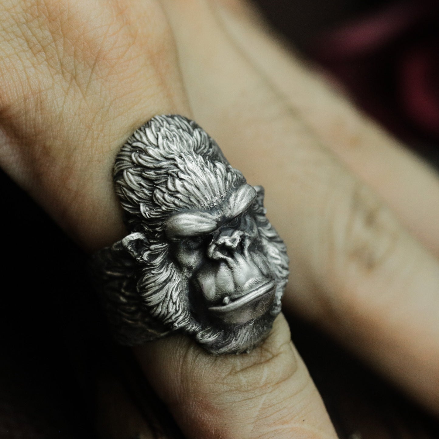 Angry Gorilla Head Ring - 925 Sterling Silver Handmade Bold