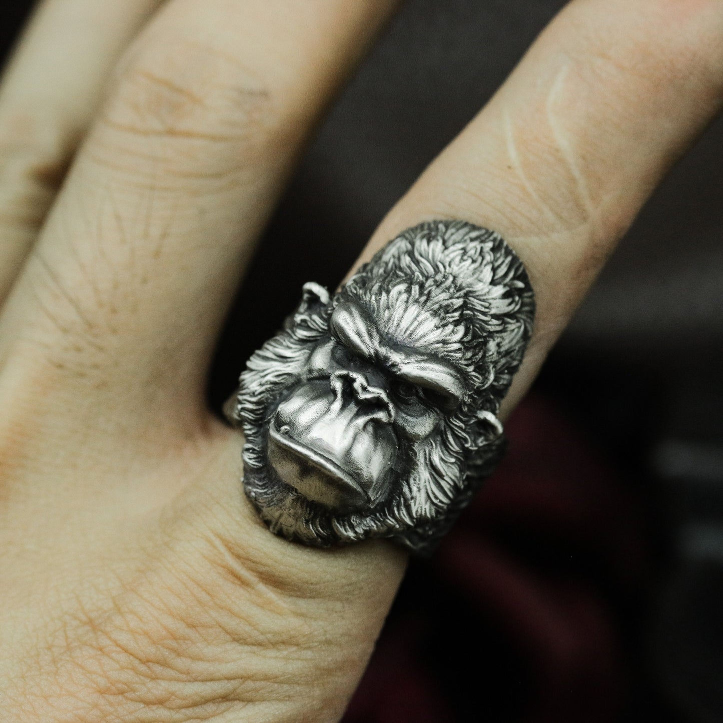 Angry Gorilla Head Ring - 925 Sterling Silver Handmade Bold