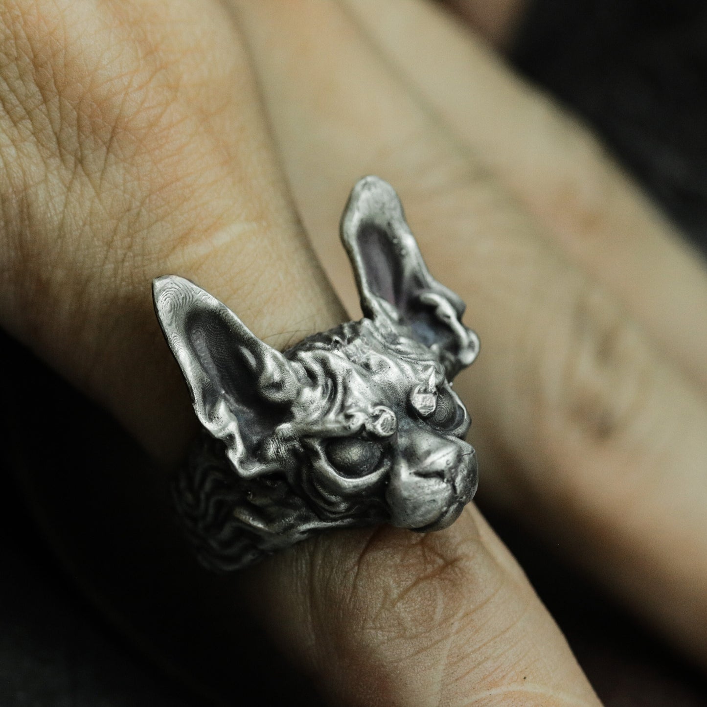 Angry Cat Ring ¨C Handmade 925 Silver Fierce Feline Band