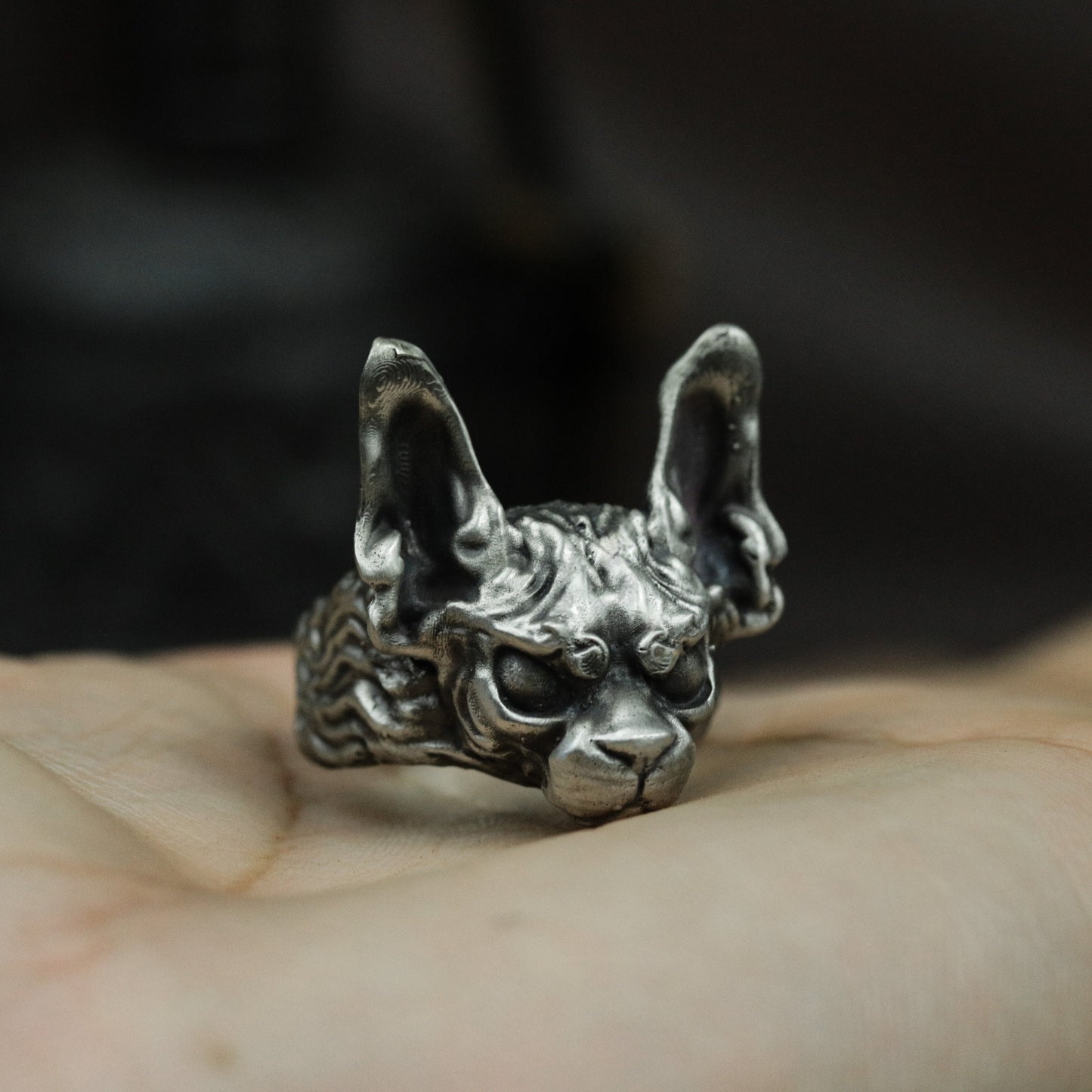 Angry Cat Ring ¨C Handmade 925 Silver Fierce Feline Band