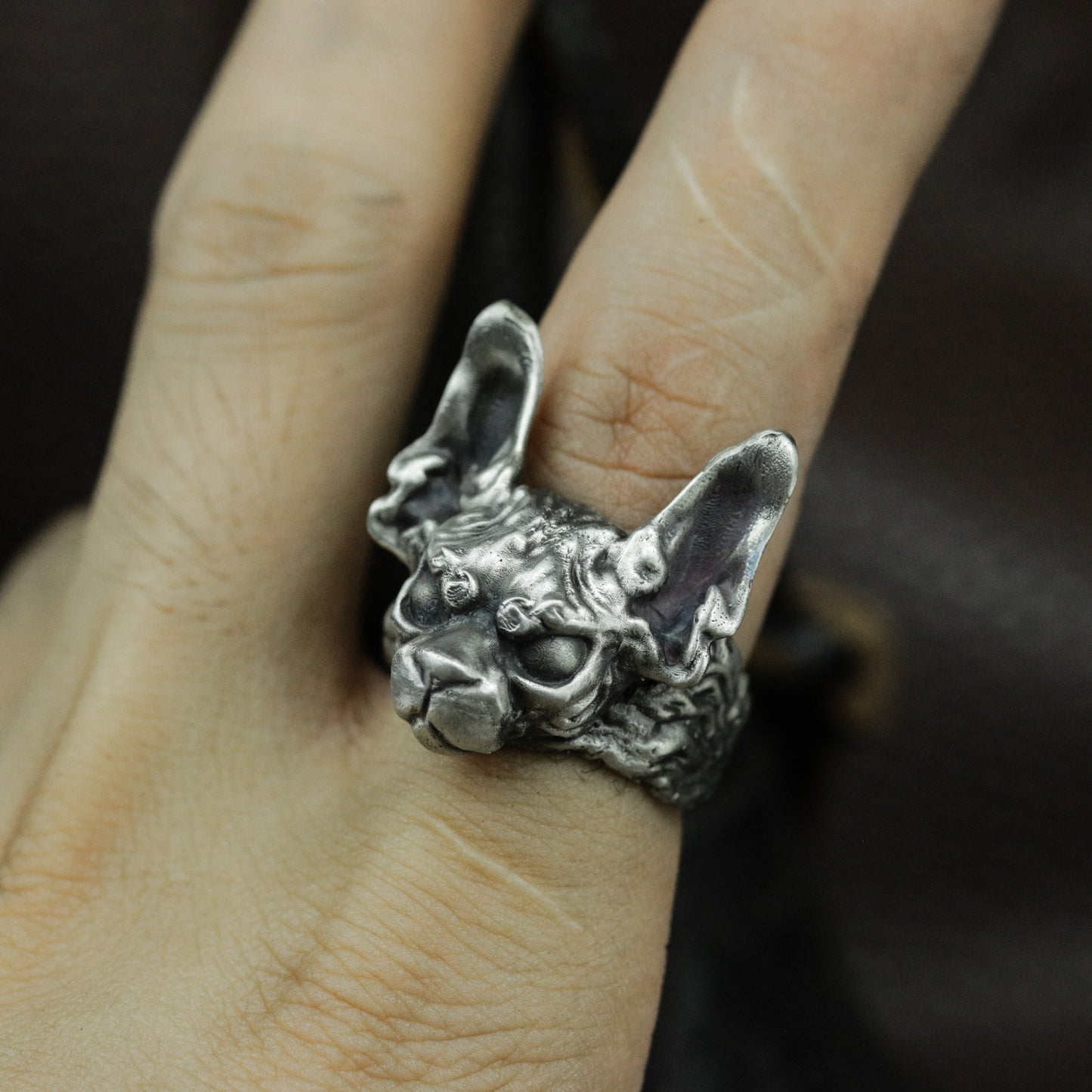 Angry Cat Ring ¨C Handmade 925 Silver Fierce Feline Band