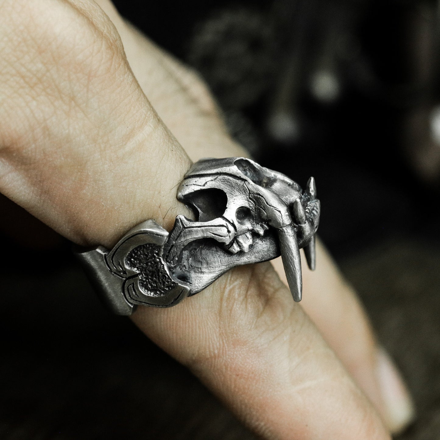 Saber-tooth Tiger Skull Ring - 925 Silver Handmade
