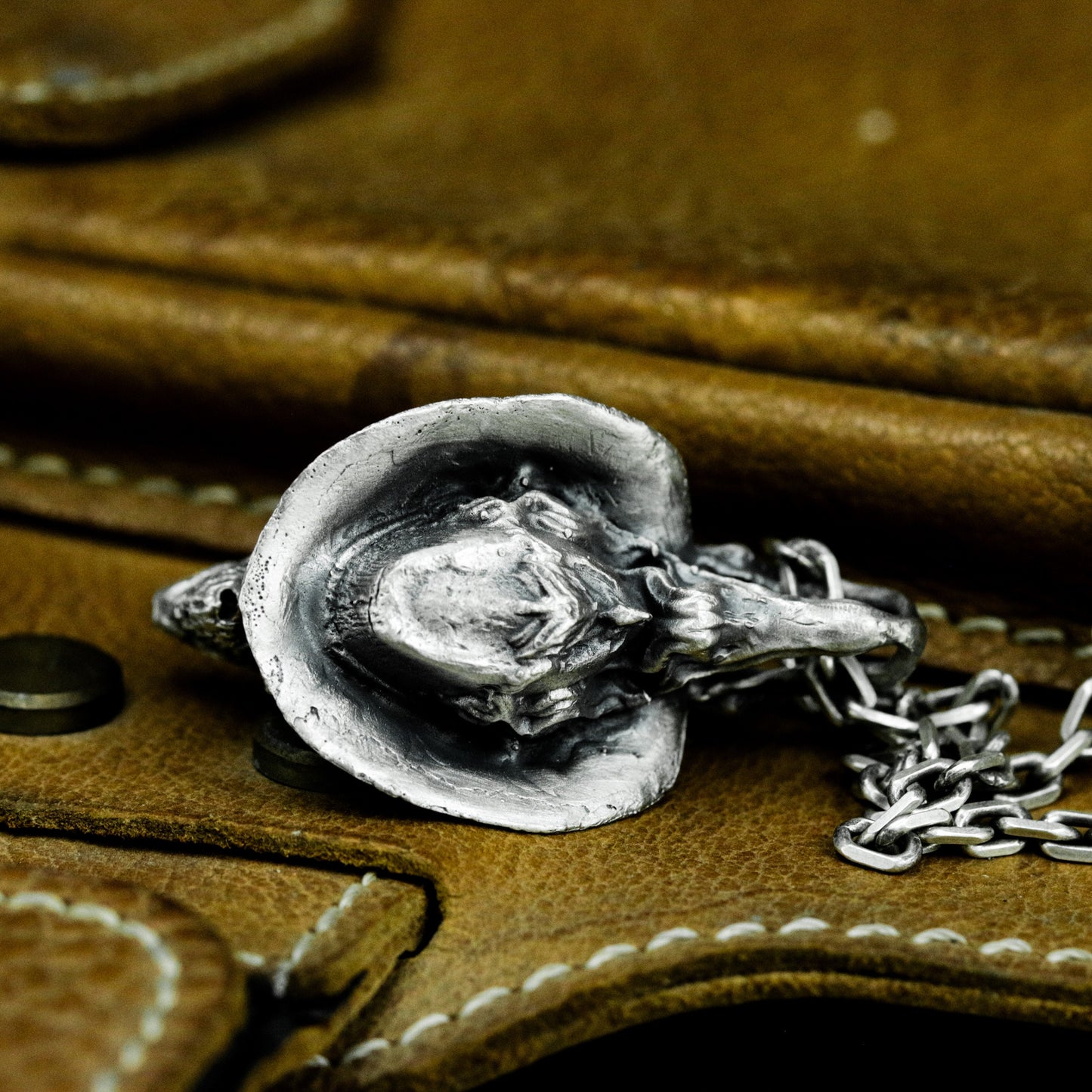 Cowboy Skull Pendant with Western Hat ¨C 925 Sterling Silver Handmade