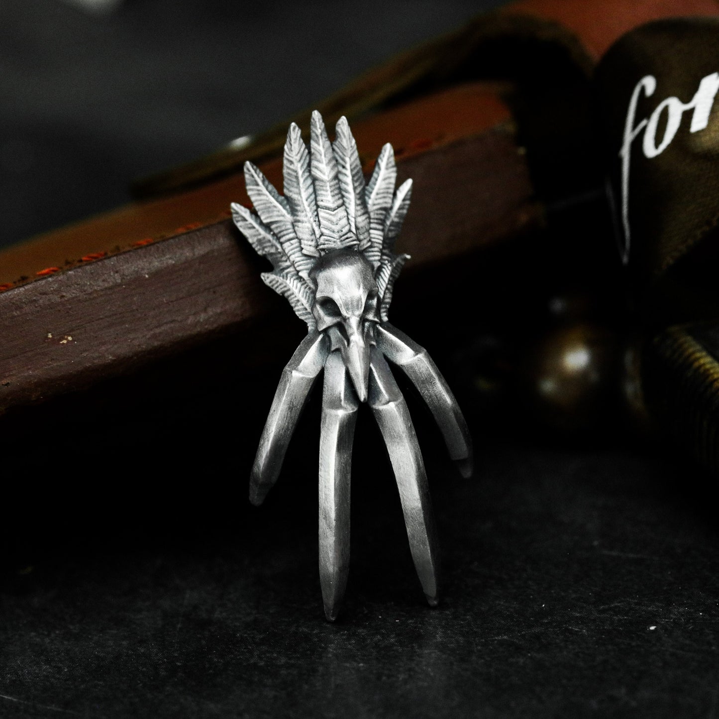 Bird Skull & Claw Pendant - 925 Silver Handmade Tribal Totem