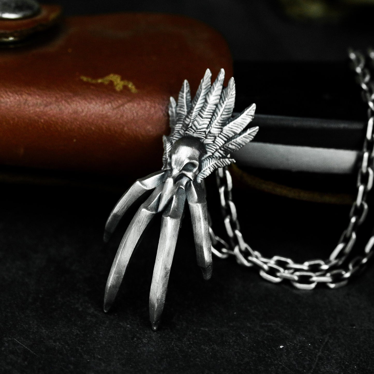 Bird Skull & Claw Pendant - 925 Silver Handmade Tribal Totem