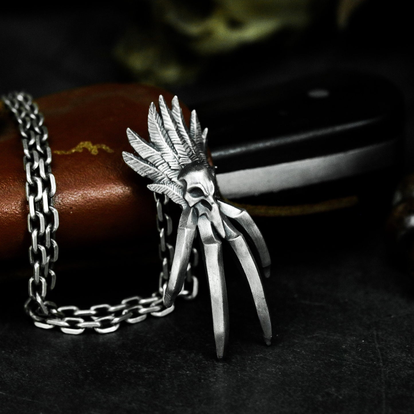 Bird Skull & Claw Pendant - 925 Silver Handmade Tribal Totem