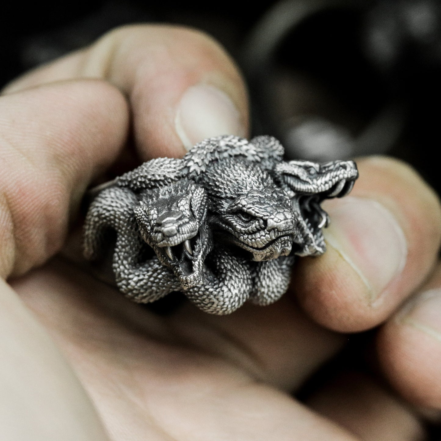 Three-headed Snake Ring - 925 Silver Handmade