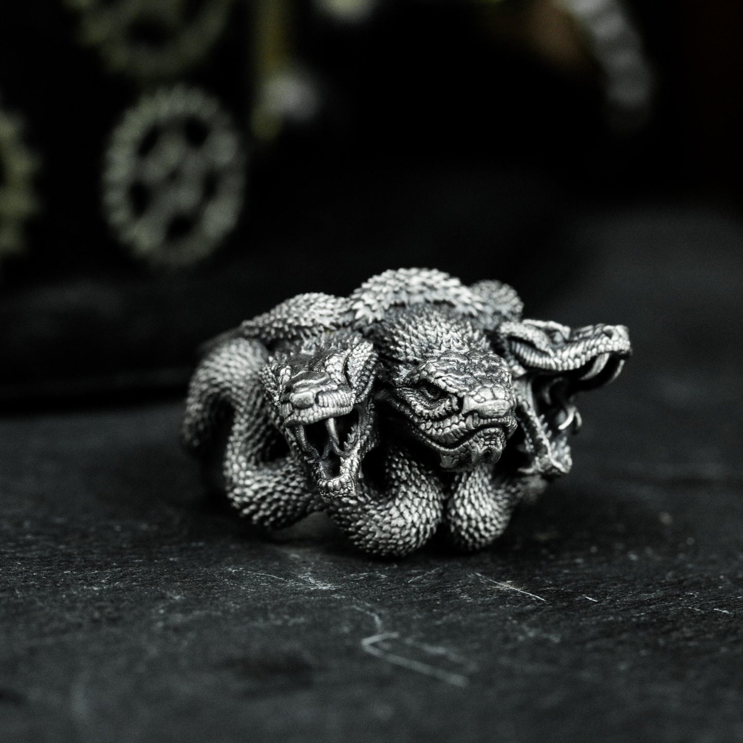 Three-headed Snake Ring - 925 Silver Handmade