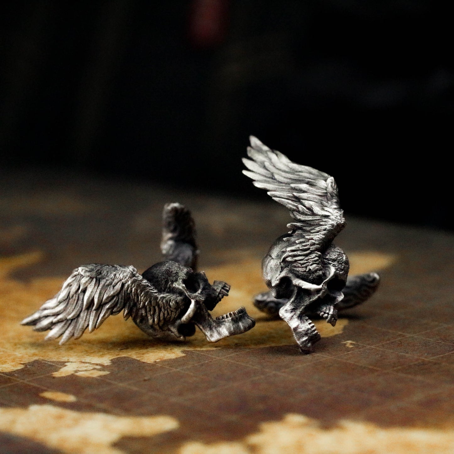 Angel Wings Skull Cufflinks - 925 Silver Handmade