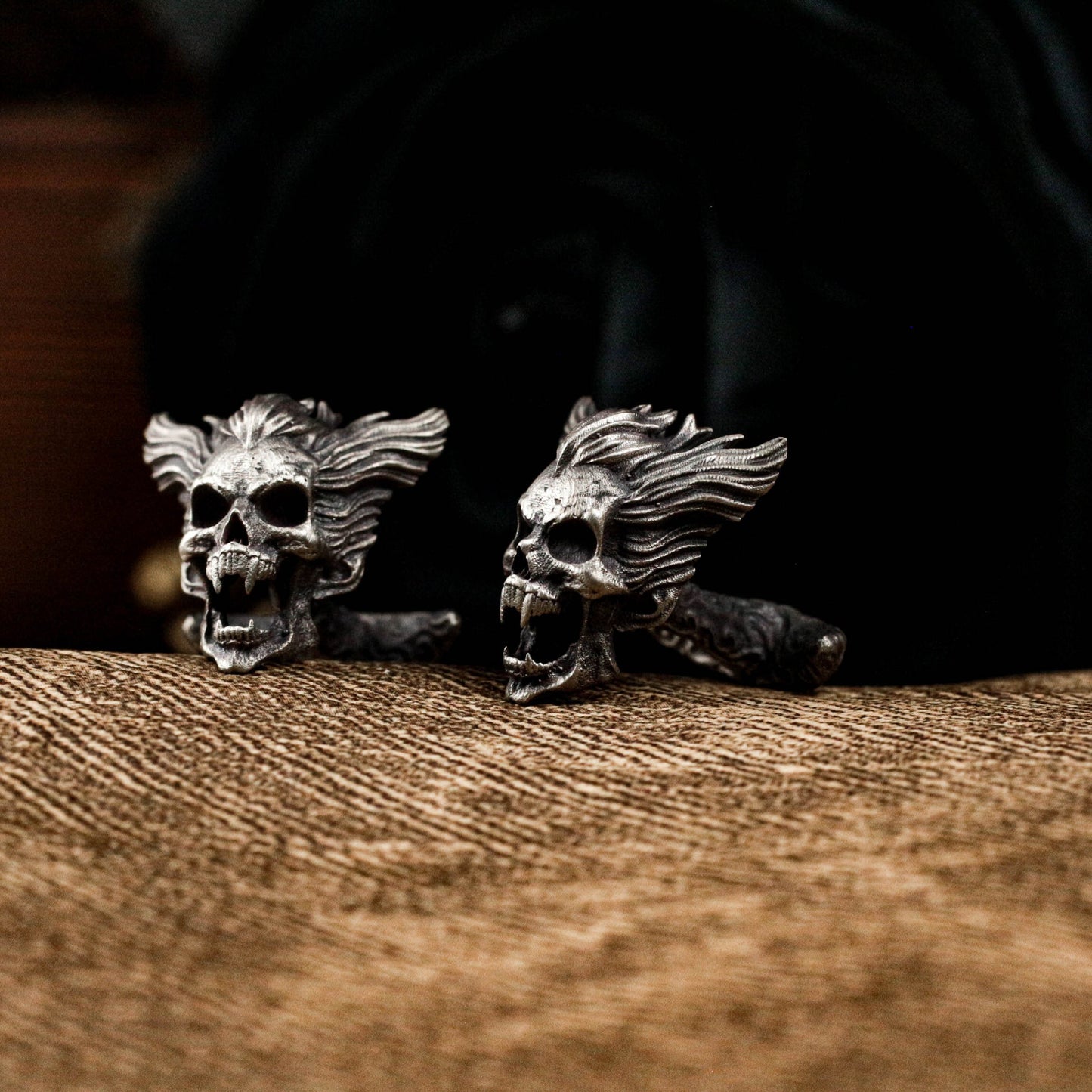 Flaming Skull Cufflinks, 925 Silver Handmade