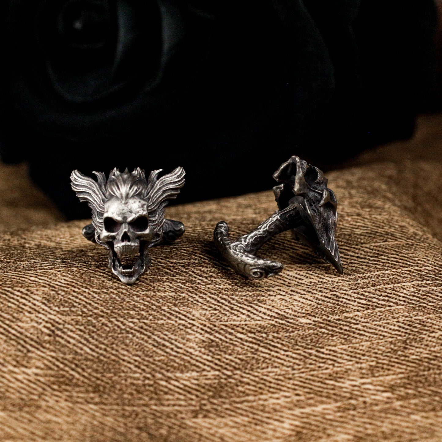 Flaming Skull Cufflinks, 925 Silver Handmade