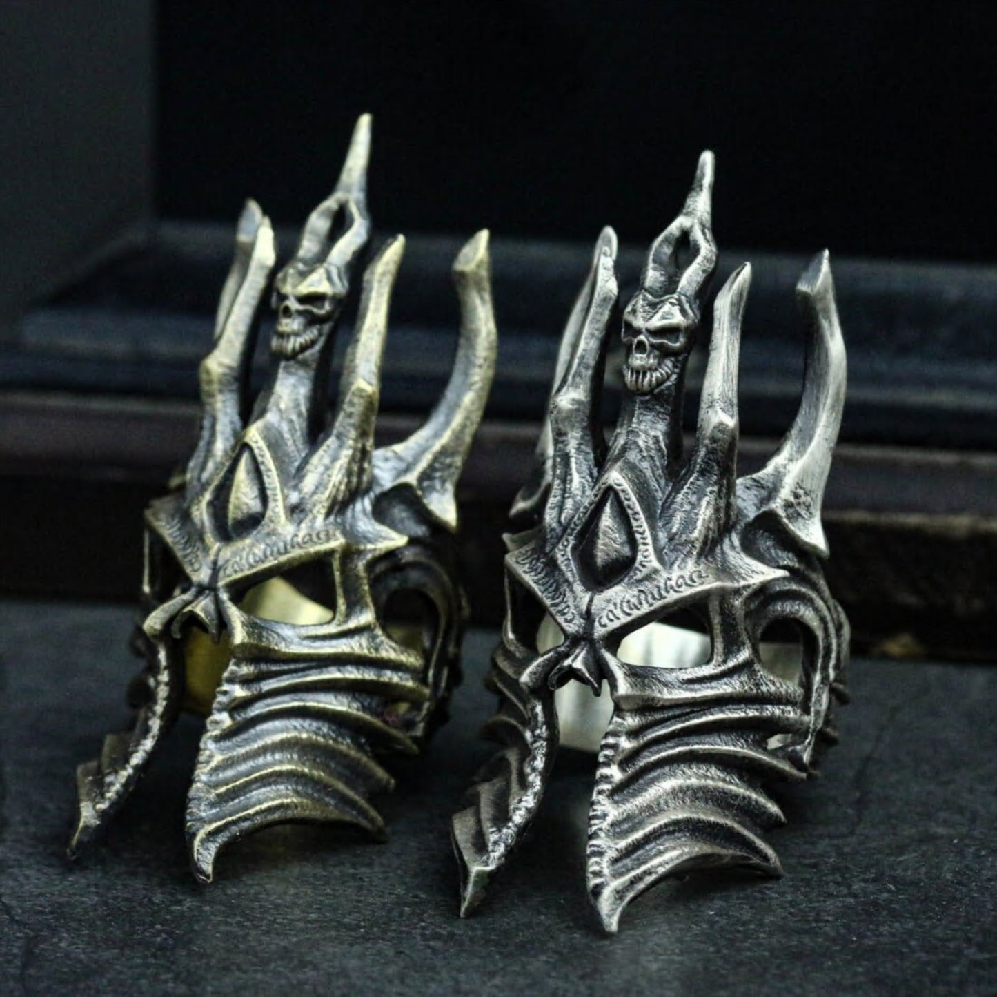 Dark King Skull Crown Ring - 925 Silver Handmade