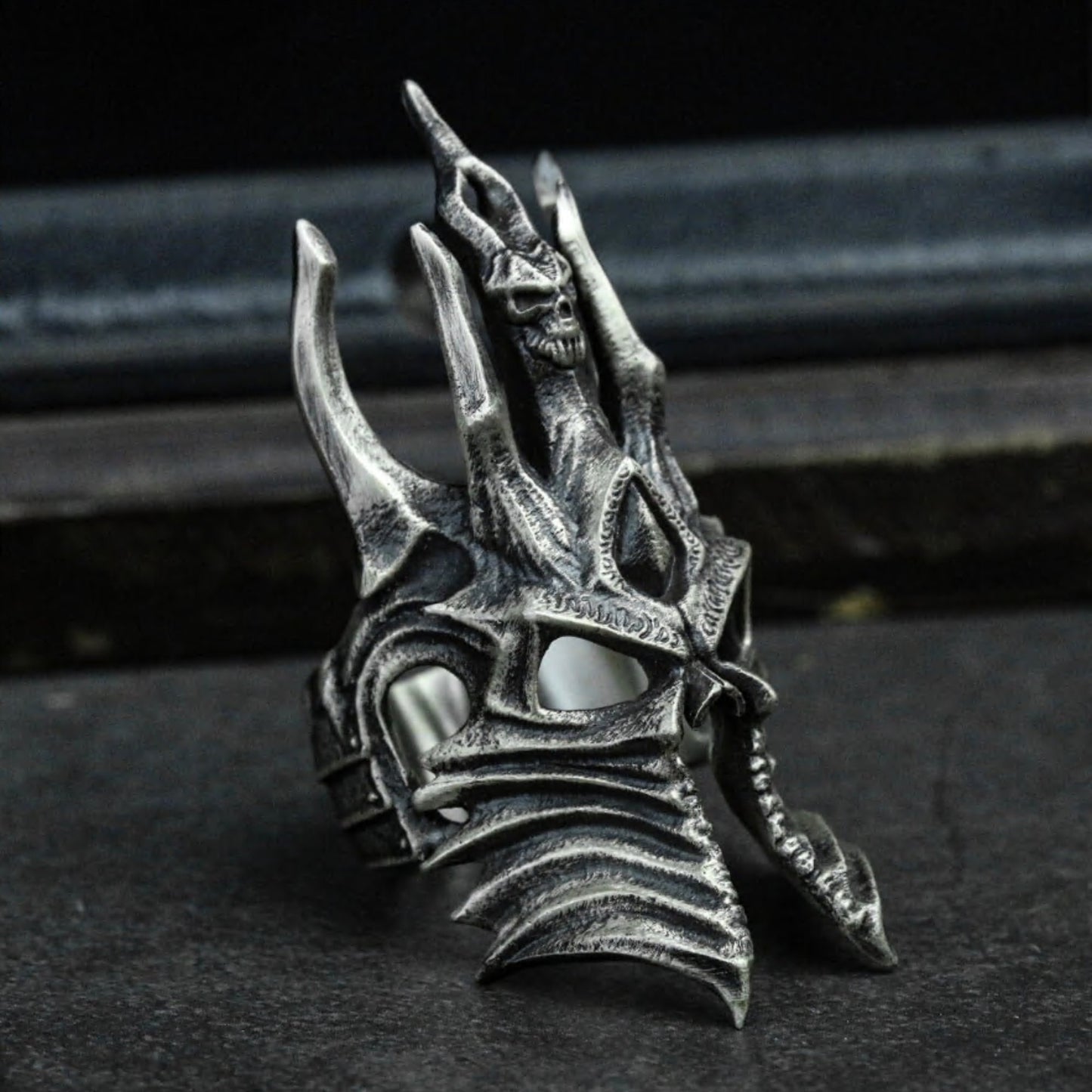 Dark King Skull Crown Ring - 925 Silver Handmade