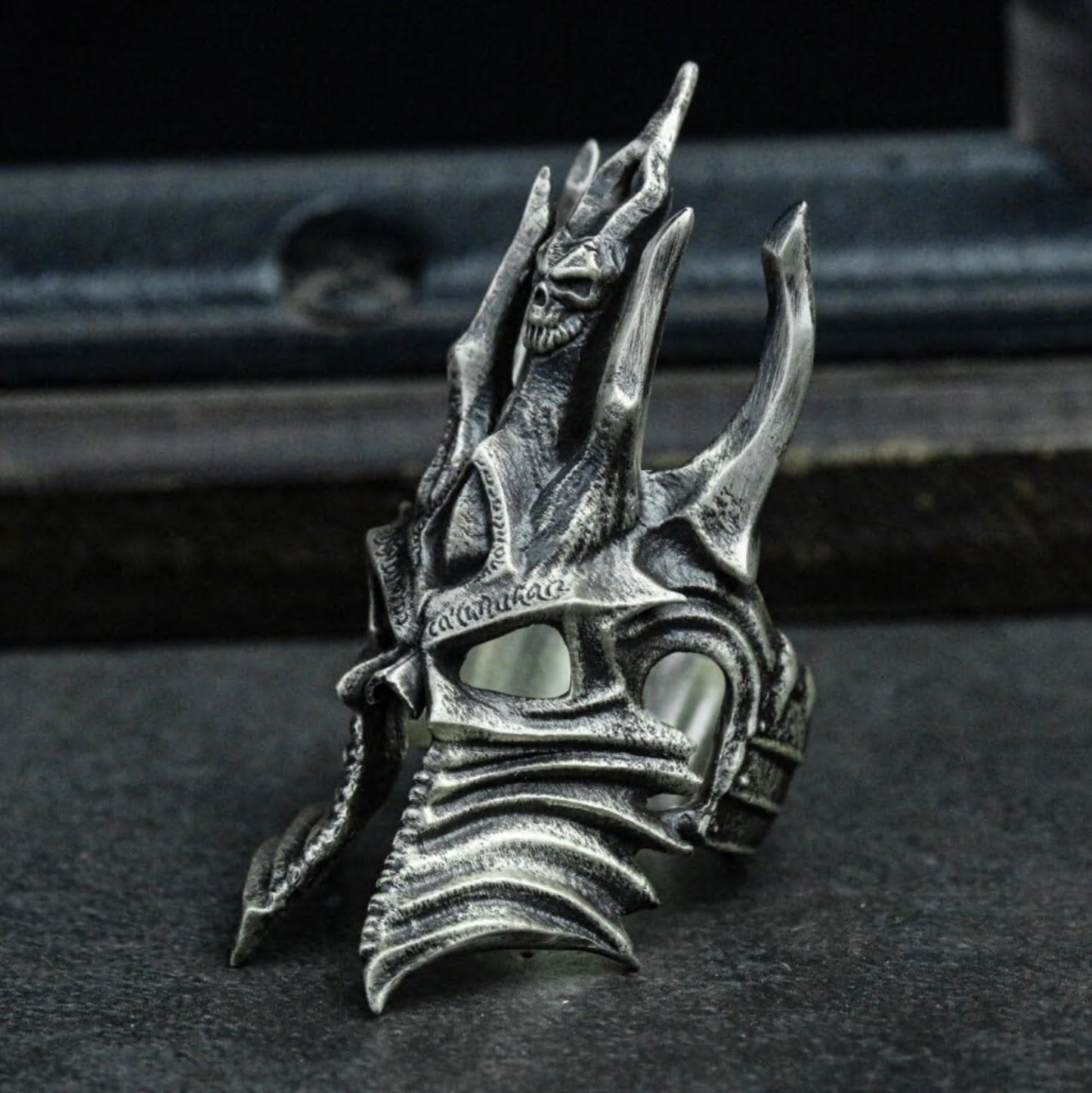Dark King Skull Crown Ring - 925 Silver Handmade