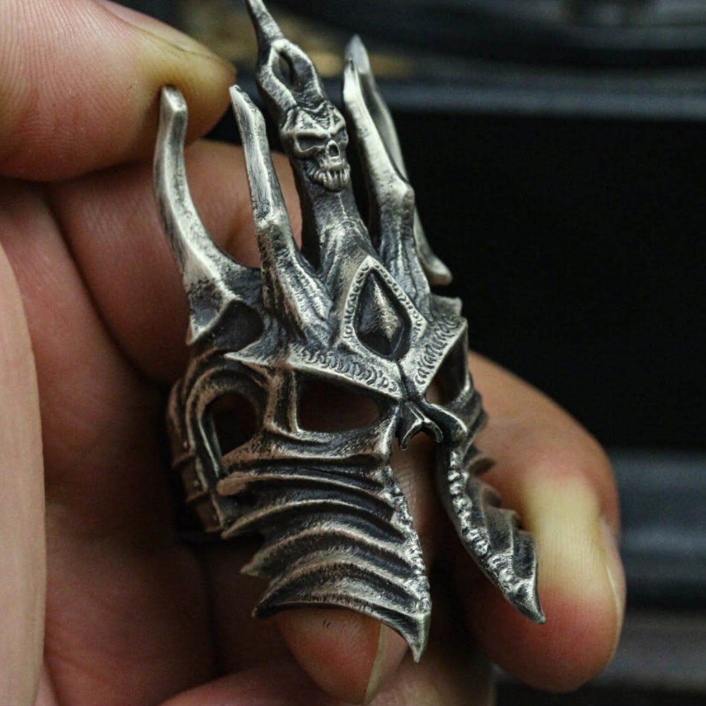 Dark King Skull Crown Ring - 925 Silver Handmade