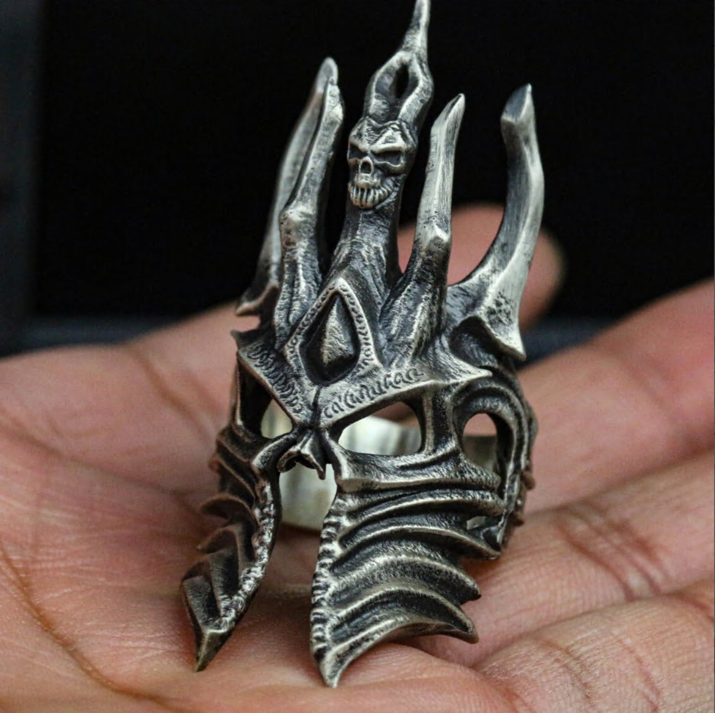 Dark King Skull Crown Ring - 925 Silver Handmade