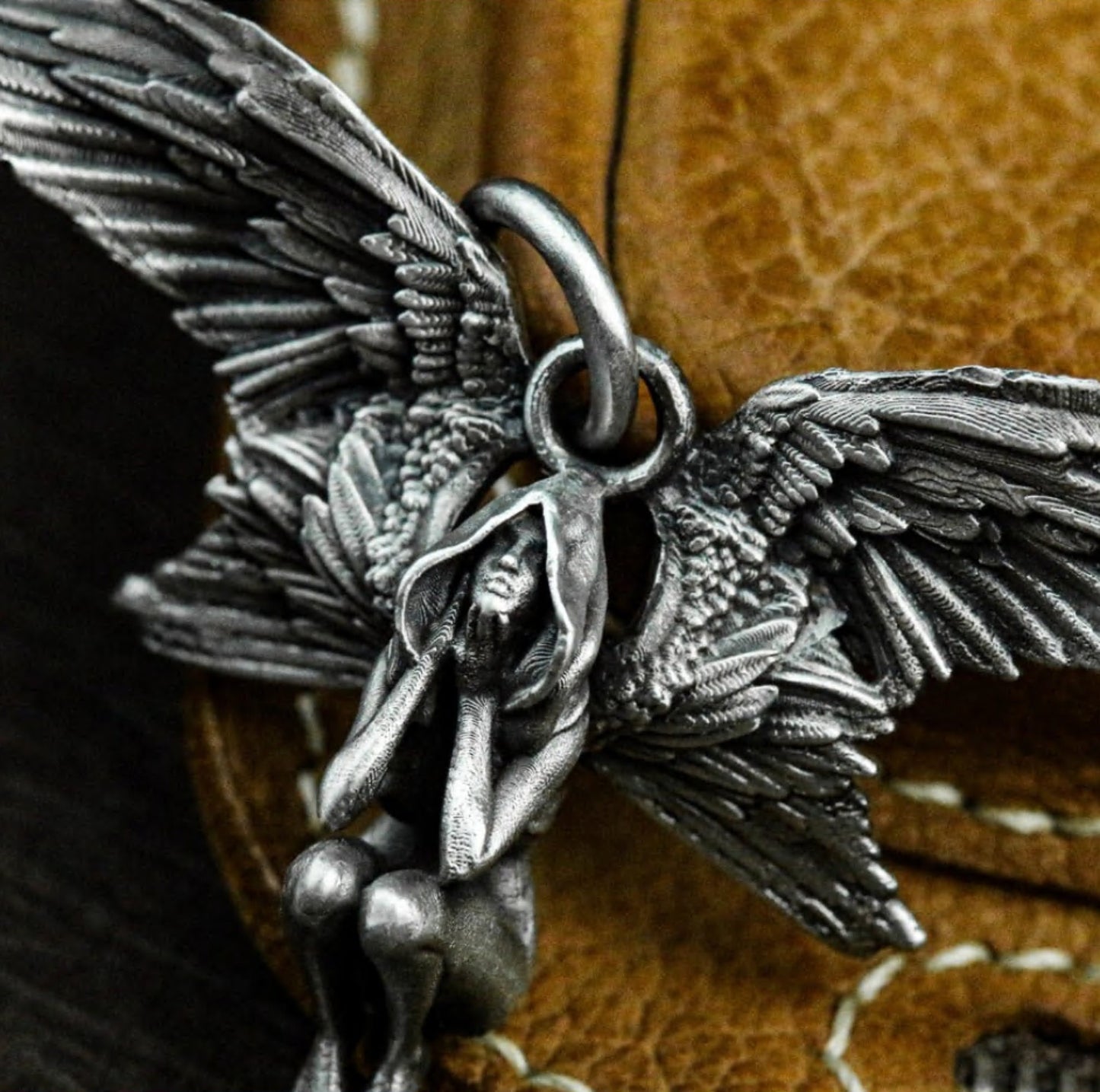 Fallen Angel Pendant with Folded Wings - 925 Sterling Silver Handmade