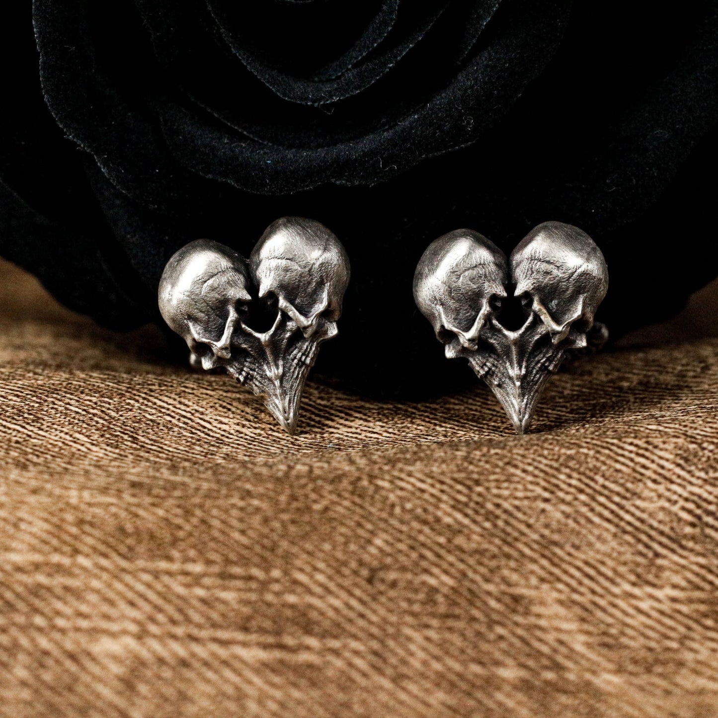 Heart Skull Cufflinks - 925 Sterling Silver Handmade