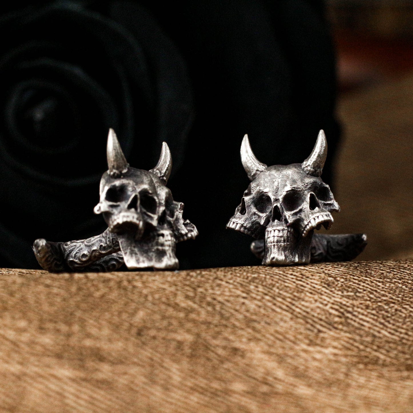 Three-Headed Demon Skull Cufflinks - 925 Sterling Silver Handmade