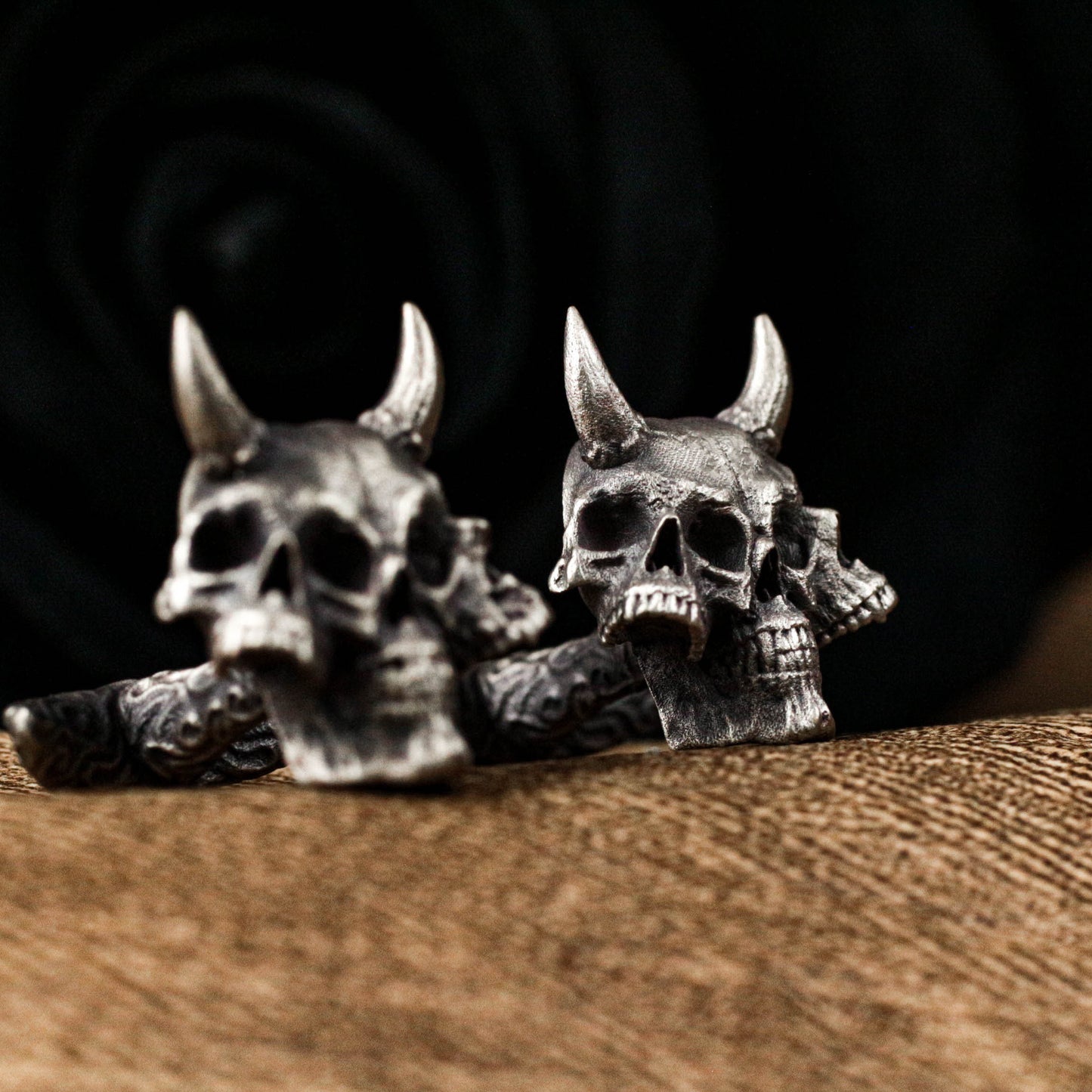 Three-Headed Demon Skull Cufflinks - 925 Sterling Silver Handmade