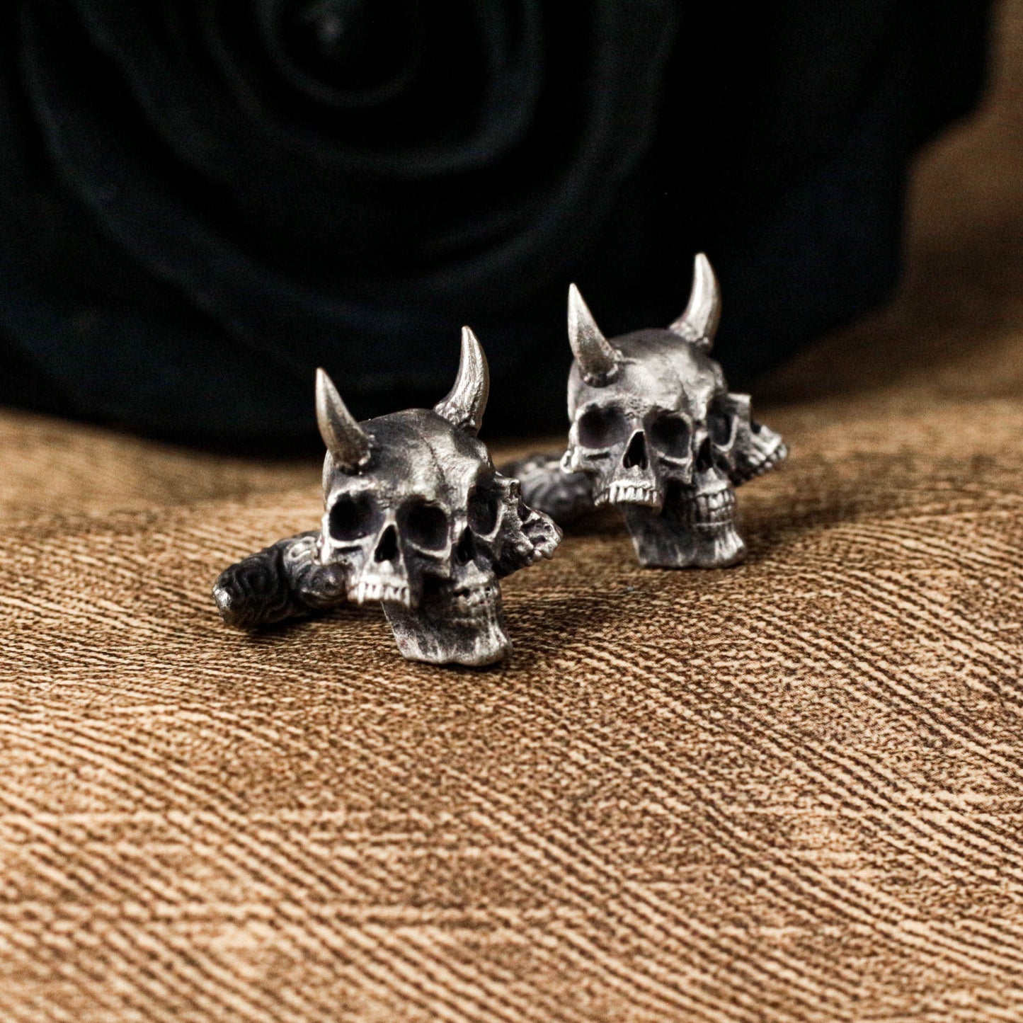 Three-Headed Demon Skull Cufflinks - 925 Sterling Silver Handmade