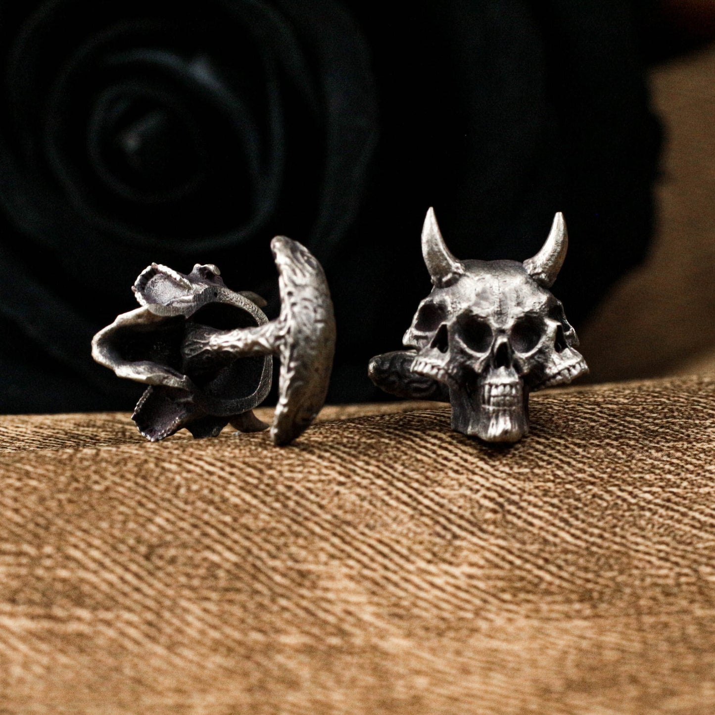 Three-Headed Demon Skull Cufflinks - 925 Sterling Silver Handmade