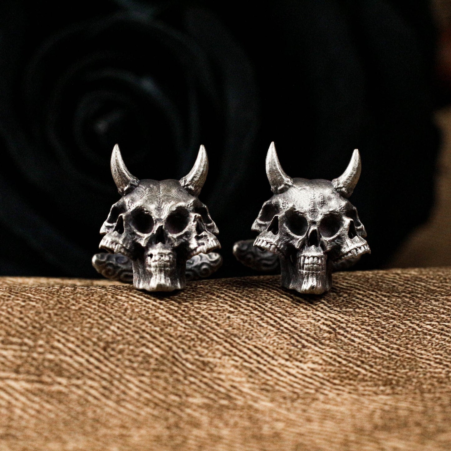 Three-Headed Demon Skull Cufflinks - 925 Sterling Silver Handmade