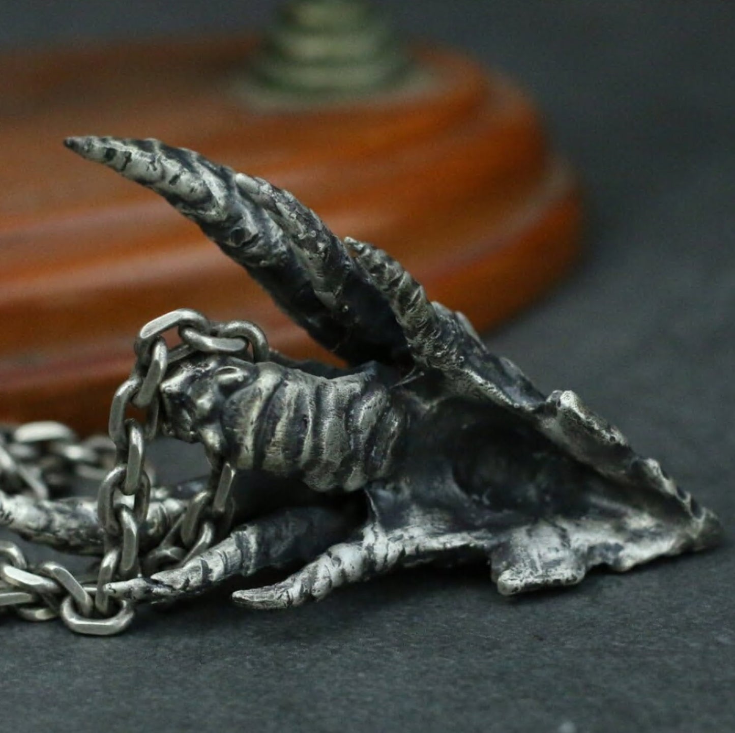 Dragon Head Pendant with Spiked Horns ¨C 925 Sterling Silver Handmade
