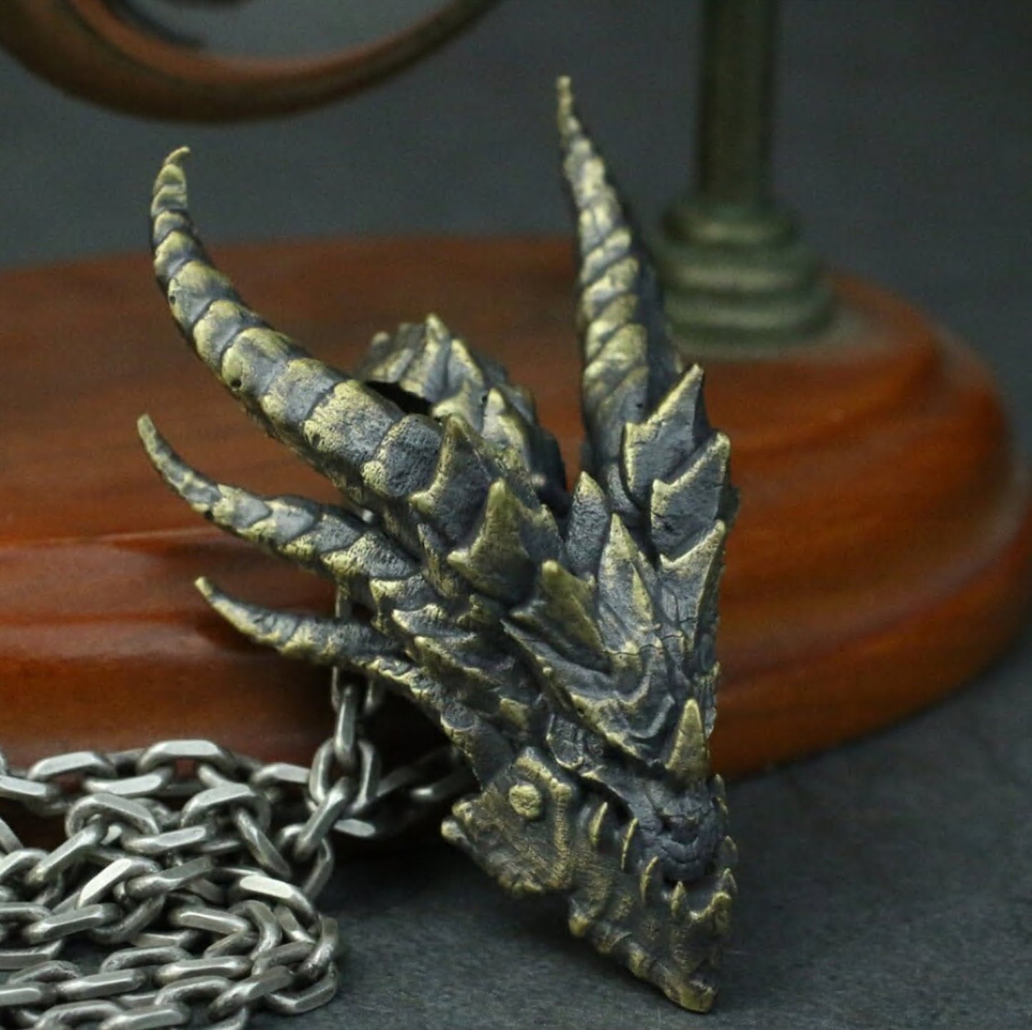 Dragon Head Pendant with Spiked Horns ¨C 925 Sterling Silver Handmade