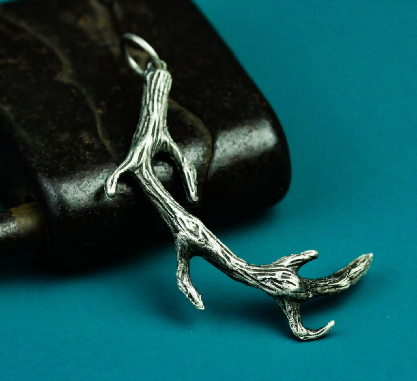 Deer Antler Pendant - 925 Silver Handmade Forest Totem