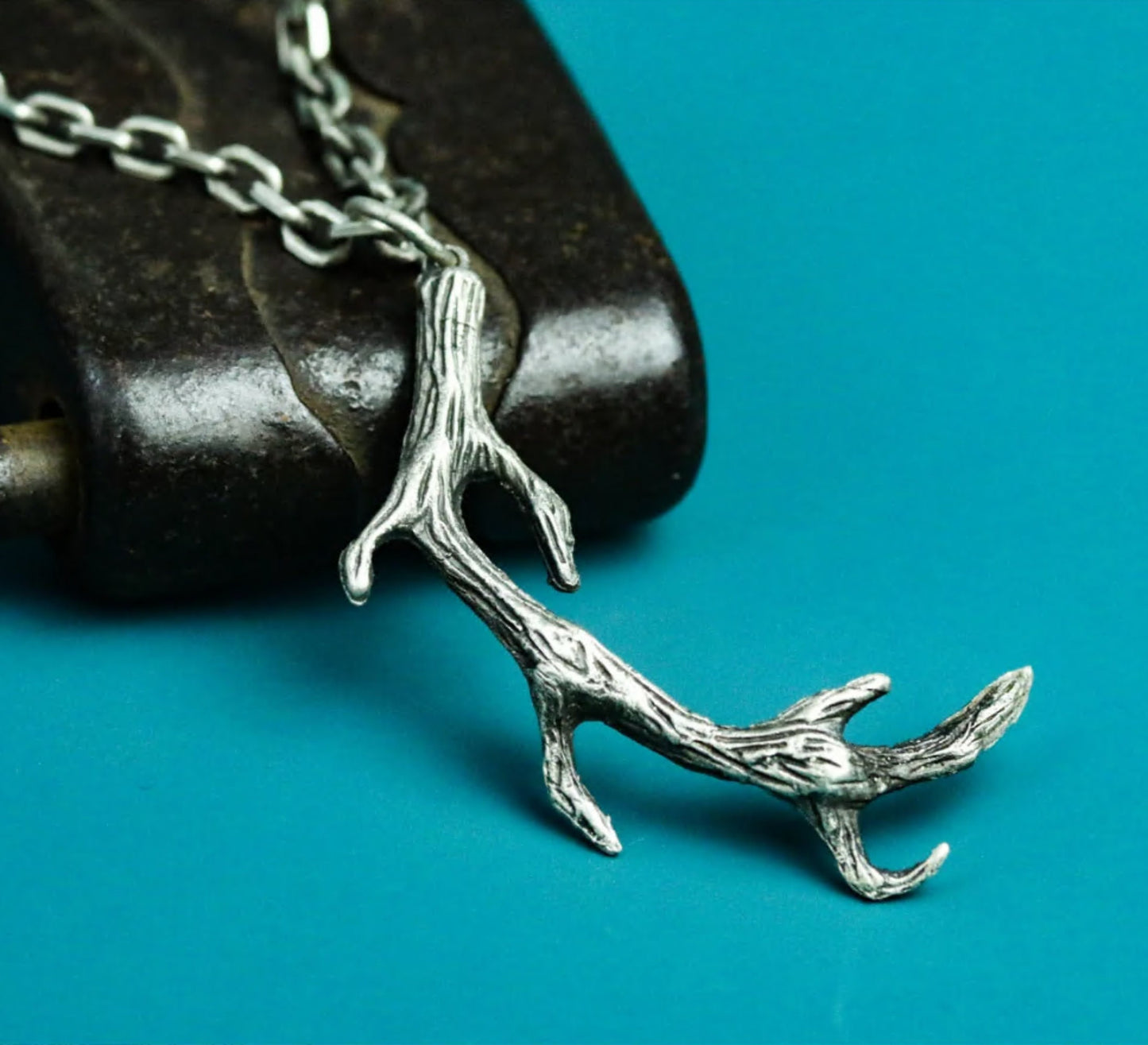 Deer Antler Pendant - 925 Silver Handmade Forest Totem