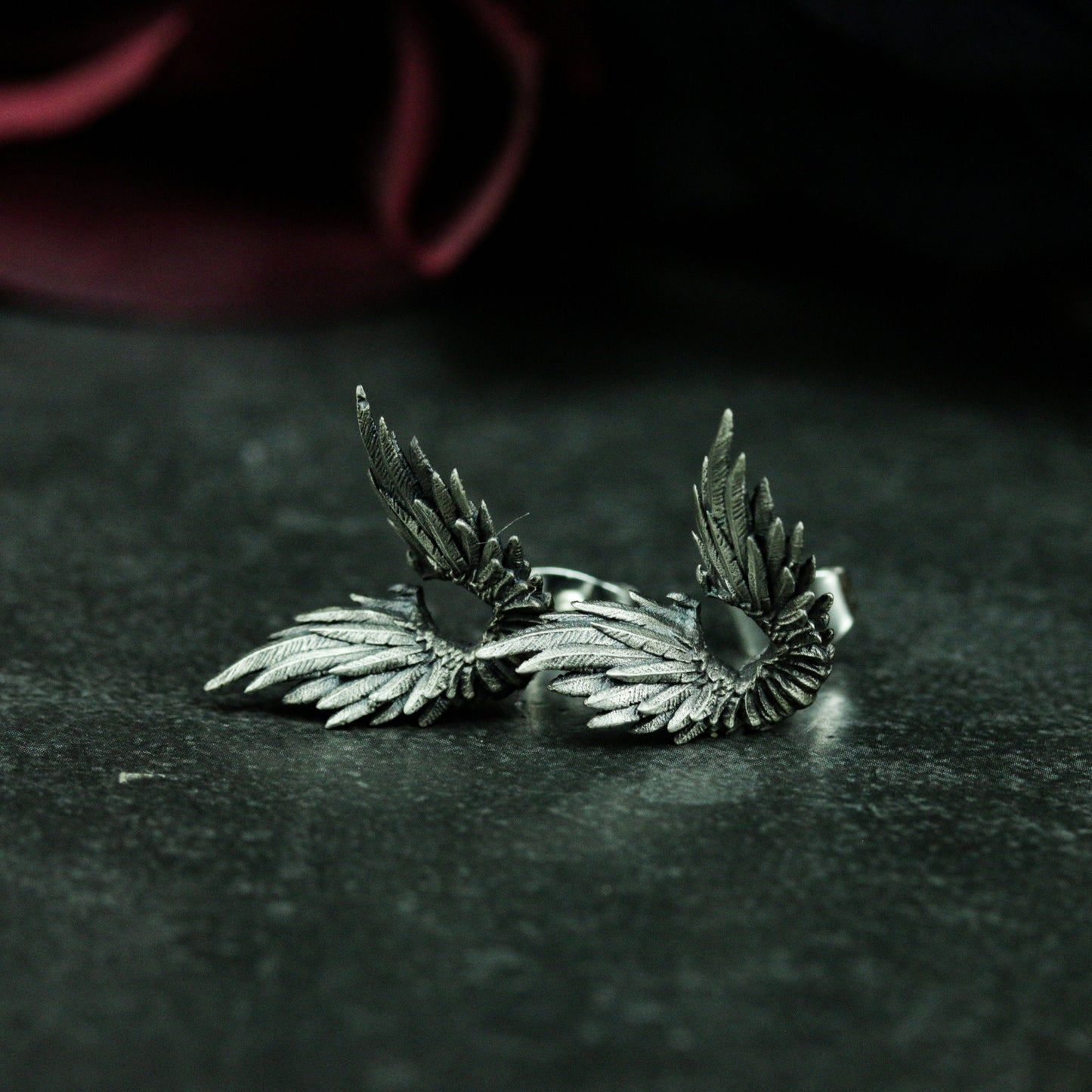 Angel Wing Stud Earrings - 925 Sterling Silver Handmade
