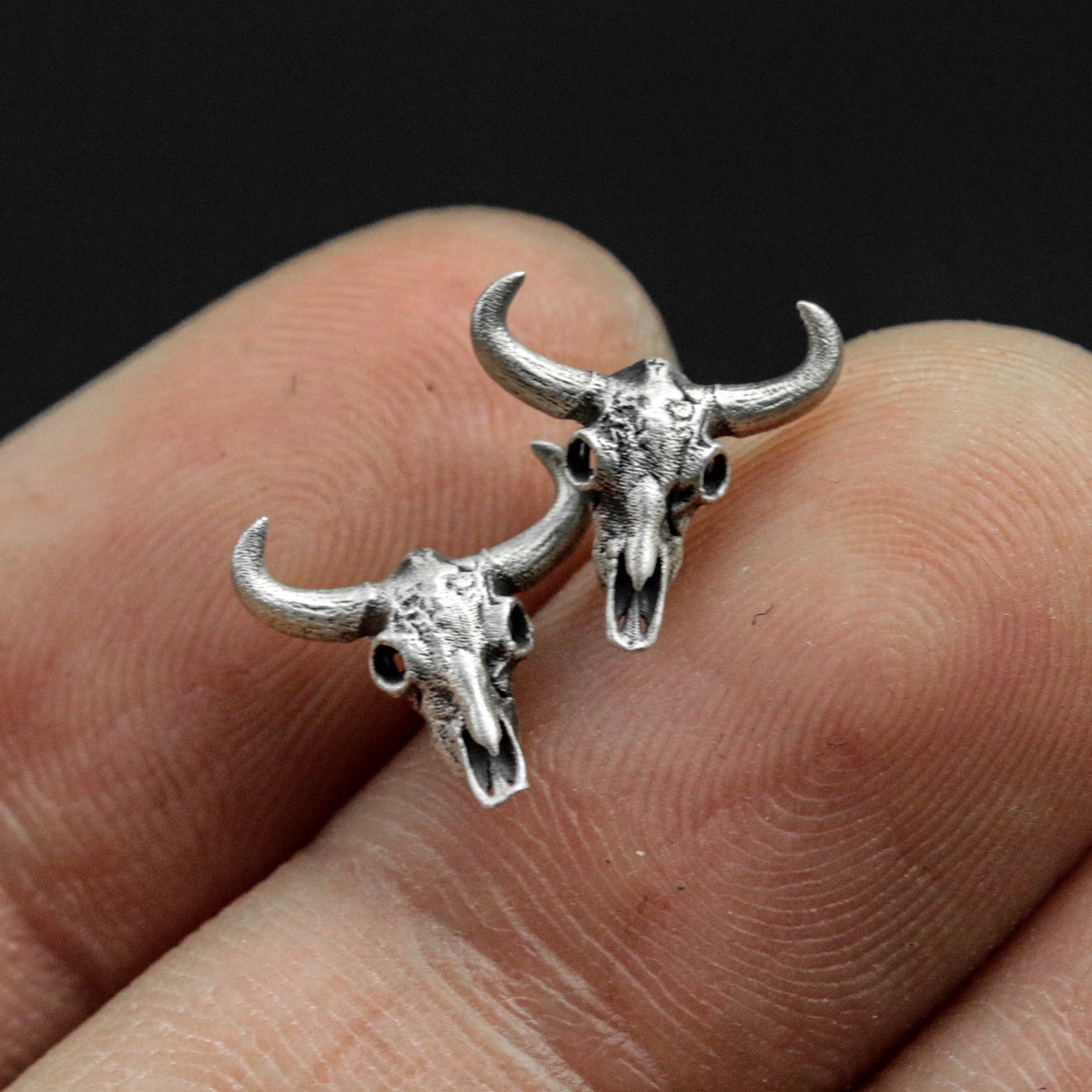 Buffalo Skull Earrings - 925 Silver Handmade