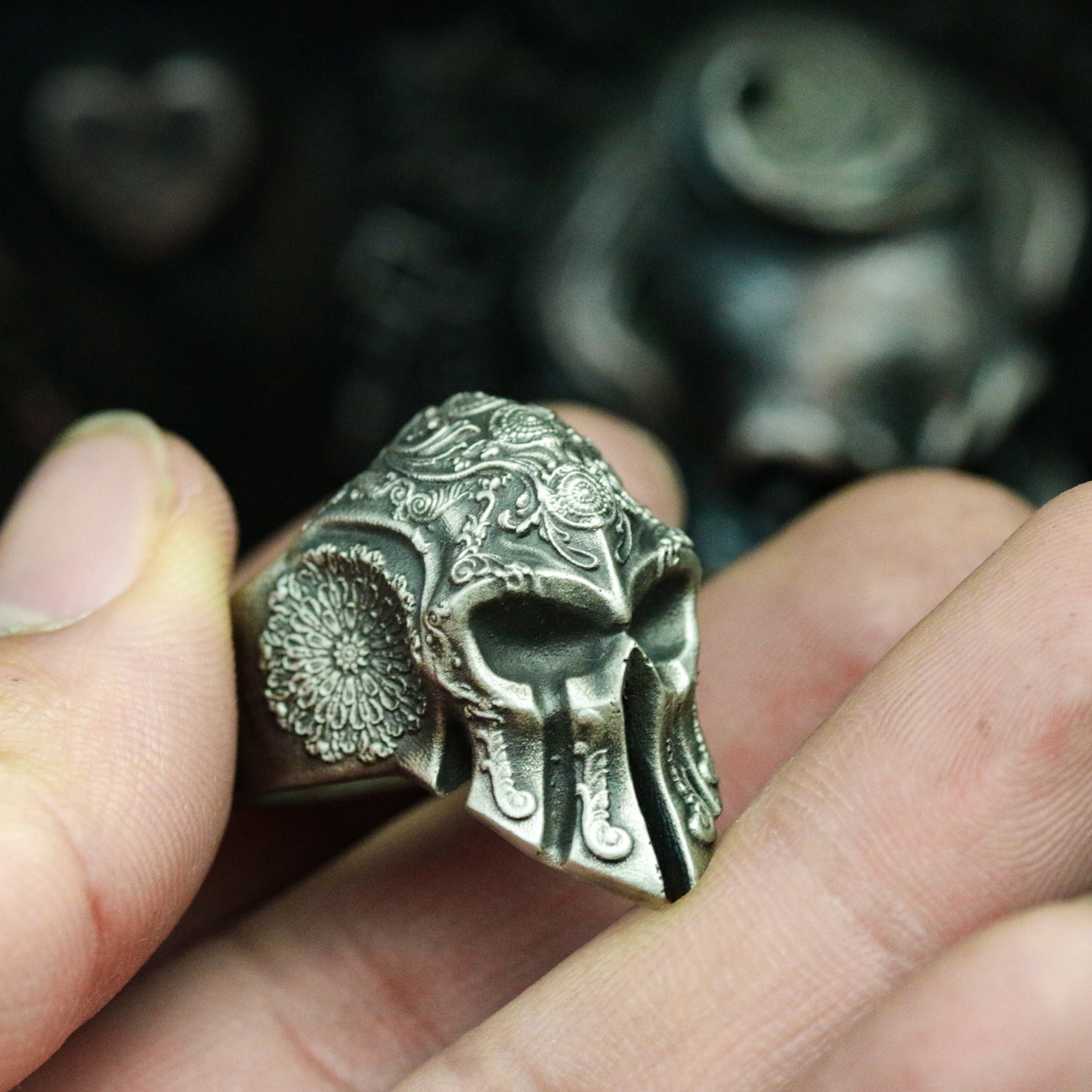 Baroque Spartan Skull Ring - 925 Silver Handmade