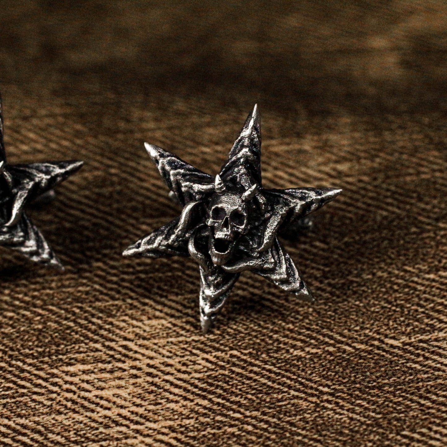 Hexagram Skull Cufflinks - Handmade 925 Silver Snowflake Skull