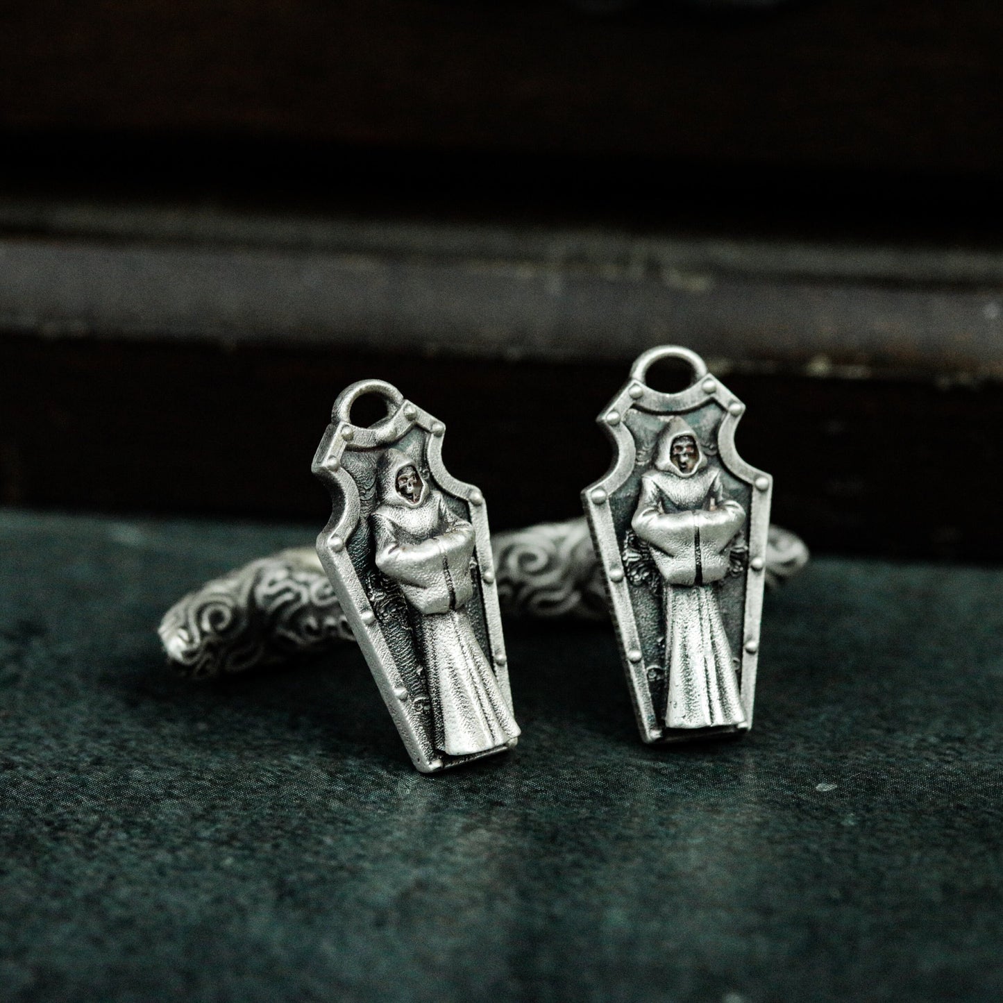 Gravestone Cufflinks with Cross and Draped Shroud ¨C 925 Sterling Silver Handmade